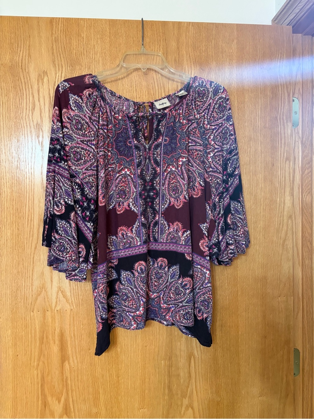 Day Trip Maroon Paisley Boho Peasant Top